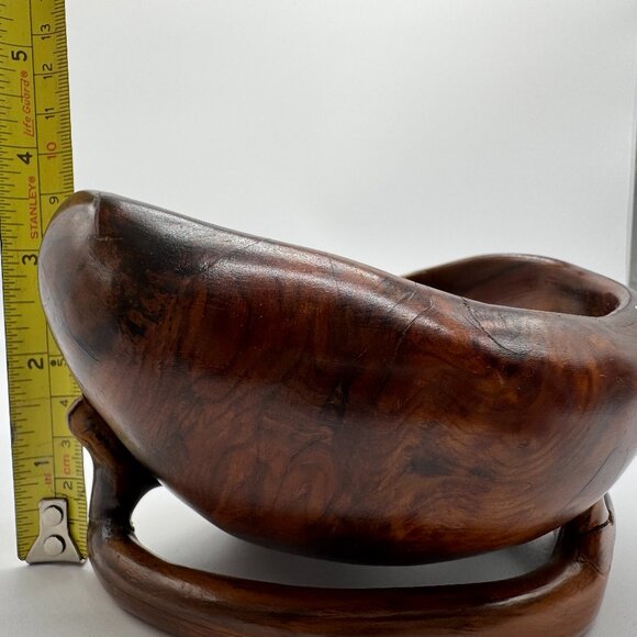 Vintage 1989 Artisan made Wooden Bowl Unusual Decor Brown Signed Eclectic Boho - Picture 10 of 11